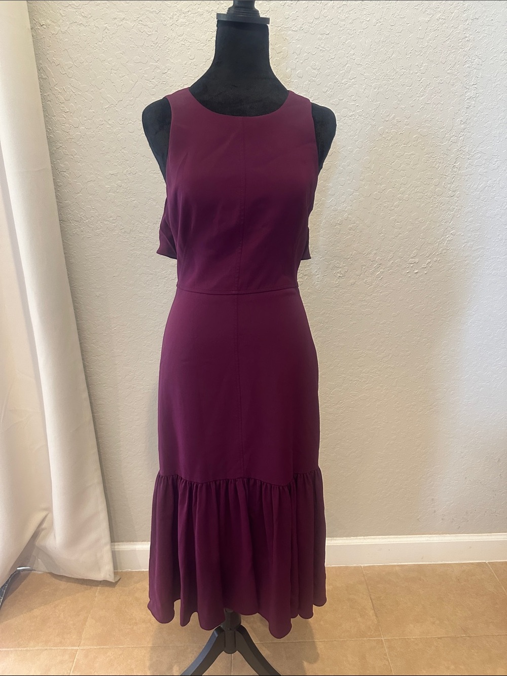 Rebecca Taylor Plum Midi Dress with Ruffled Hem